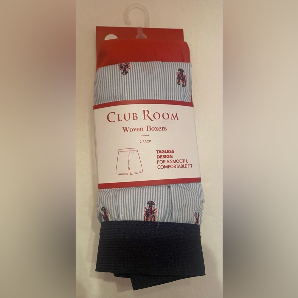 Club Room Mens 2 Pack Woven Boxers XL Raspberry Red Blue Lobster Stripe New